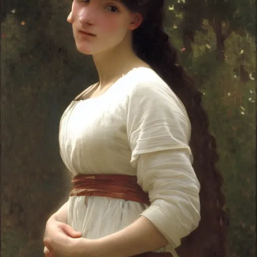 Prompt: Adolphe Bouguereau, Richard Schmid and Jeremy Lipking portrait painting of A shield-maiden (Old Norse: skjoldmø [ˈskjɑldˌmɛːz̠]) was a female warrior from Scandinavian folklore and mythology. Shield-maidens are often mentioned in sagas such as Hervarar saga ok Heiðreks and in Gesta Danorum. They also appear in stories of other Germanic peoples: Goths, Cimbri, and Marcomanni.[1] The mythical Valkyries may have been based on such shield-maidens.[