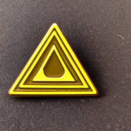 Image similar to a triangle enamel pin of a retro minimalistic fire flames warning label, smooth curves