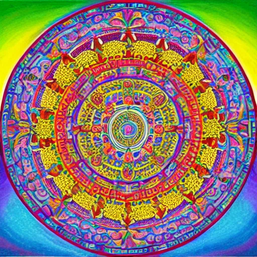 Prompt: A beautiful Buddhist Mandala, hyper-detailed, rainbow color scheme ::