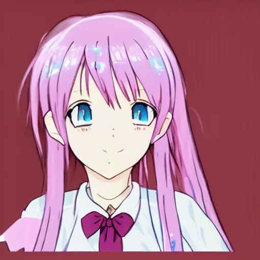 Image similar to pink - haired girl with blue ribbons in her hair, anime, kyoto animation, magical, sharp