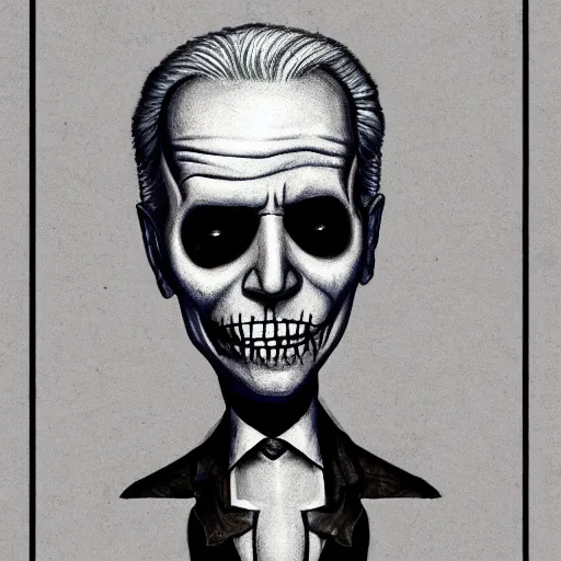 Prompt: grunge drawing of joe biden in the style of jack skellington and Jacob Shaw,creepy, surreal, trending on artstation