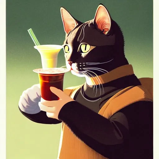 Image similar to cat only drinking boba bubble tea, super detailed and intricate, elegant, hyper realistic, by sam yang, by yoshiyuki tomino, by ralph mcquarrie, by ilya kuvshinov