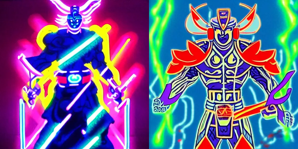 Prompt: Raijin God of thunder, in a neon futur style.