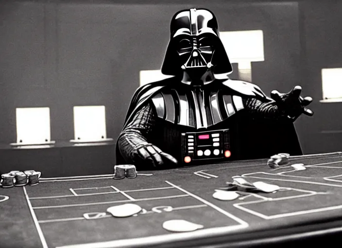 Prompt: film still of Darth Vader gambling in vegas in Star Wars The Empire Strikes Back,