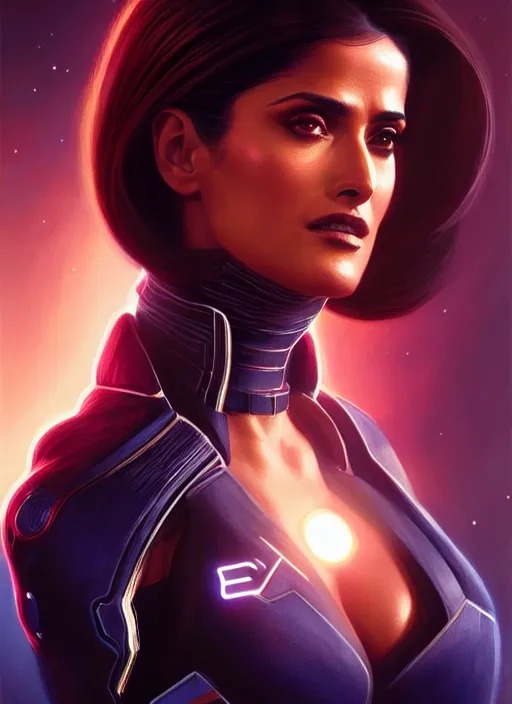 Prompt: portrait of mass effect salma hayek, intricate, elegant, glowing lights, highly detailed, digital painting, artstation, glamor pose, concept art, smooth, sharp focus, illustration, art by artgerm and greg rutkowski, artey freytag