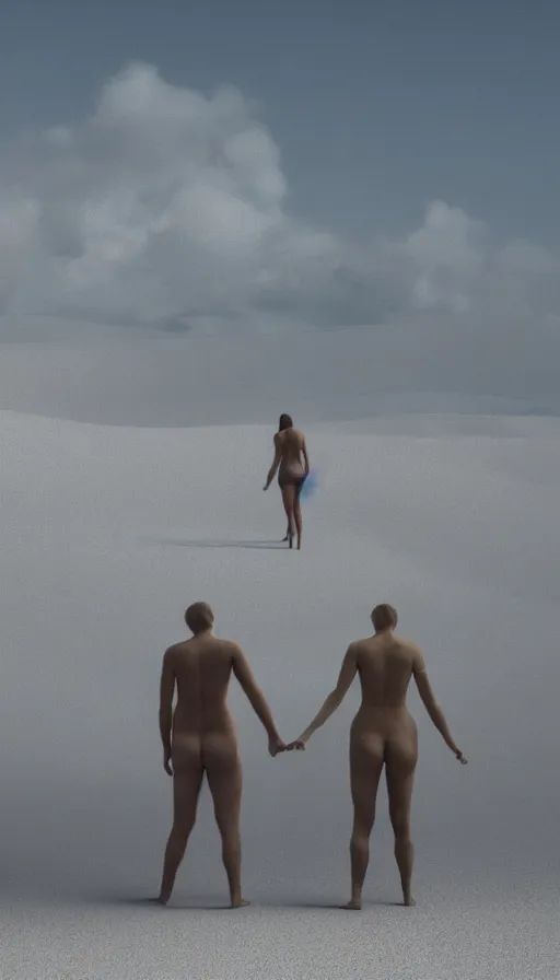Prompt: a dystopian landscape made of beautiful naturist couples, Octane Render, cinematic