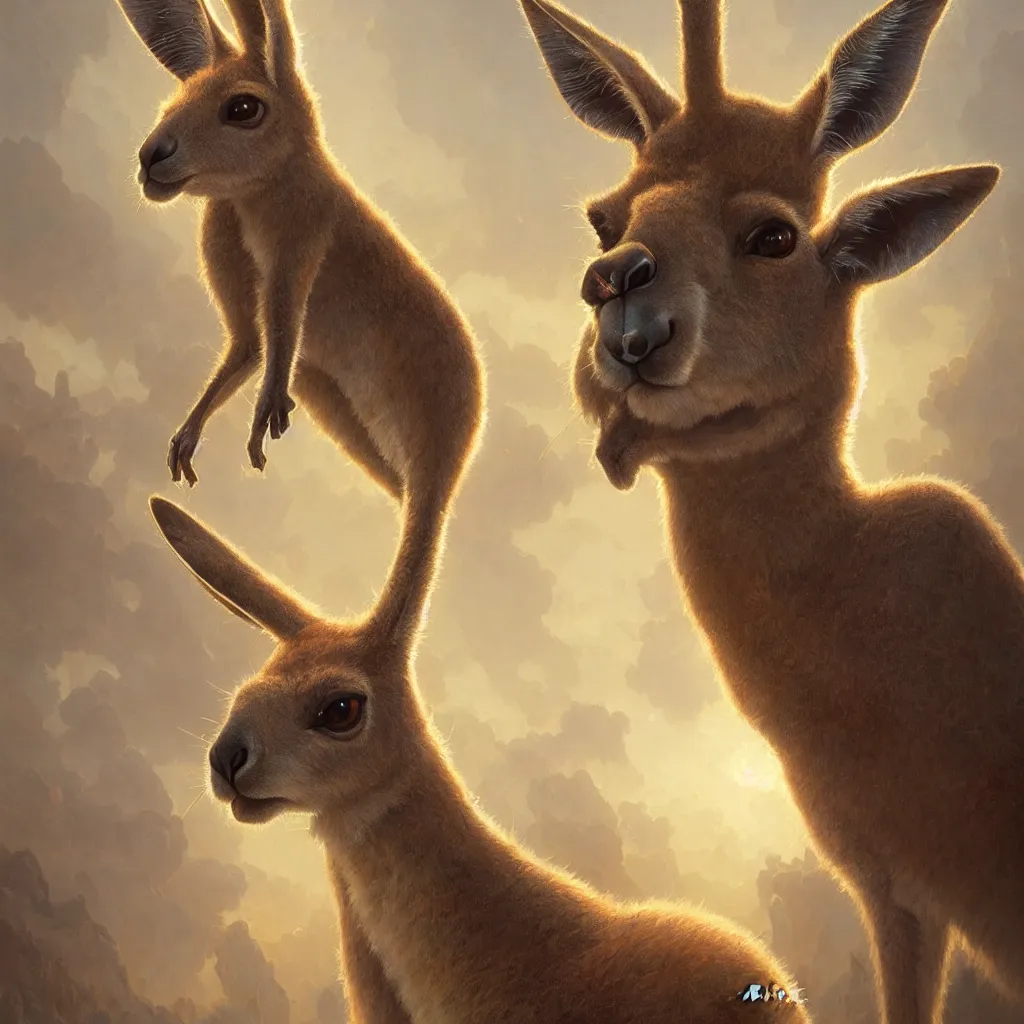 Prompt: Highly detailed portrait of a single Kangaroo wearing a Crown, Stephen Bliss, unreal engine, fantasy art by Greg Rutkowski, Loish, Rhads, ferdinand knab, Makoto Shinkai and Lois van baarle, ilya kuvshinov, rossdraws, Tom Bagshaw, alphonse mucha, global illumination, radiant light, detailed and intricate environment