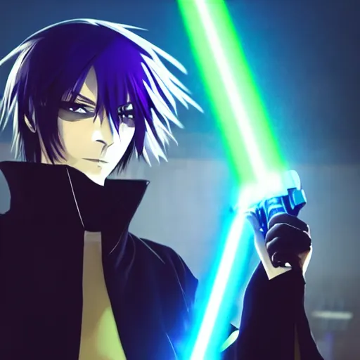 eccentric Lelouch Lamperouge holding a lightsaber