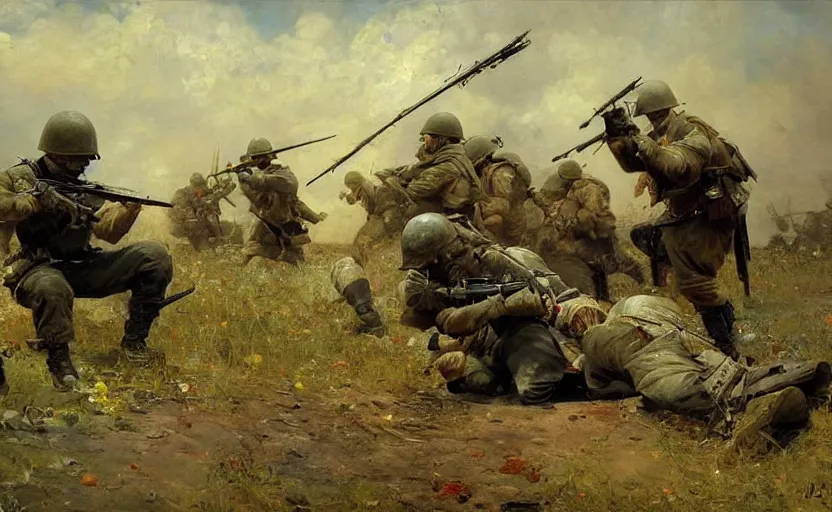 Prompt: high quality high detail painting by ilya repin, frontline, world war 3, hd