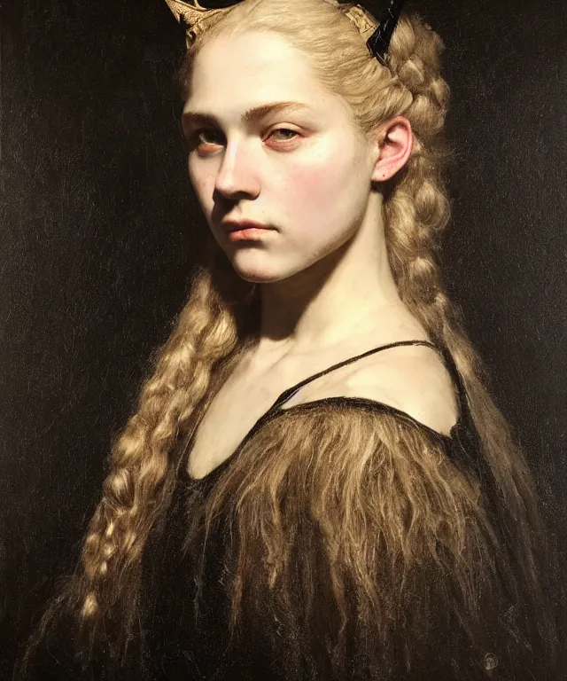 Image similar to the portrait of ( ( ( ( ( hunter schafer ) ) ) ) ) in black wax crown by roberto ferri, dark fantasy, witcher, very detailed oil painting, masterpiece, 8 k