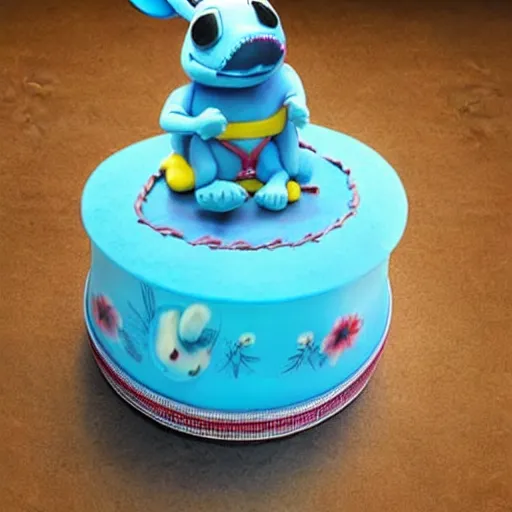 Prompt: stitch cake, lilo & stitch, delicious, realistic photograph, detailed splendid