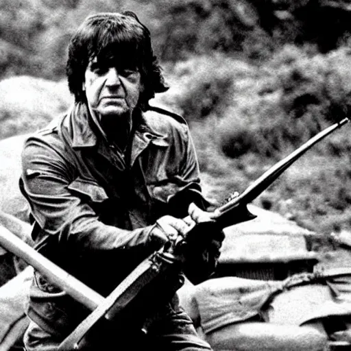 Image similar to A still of Richard Nixon as Rambo in Rambo First Blood