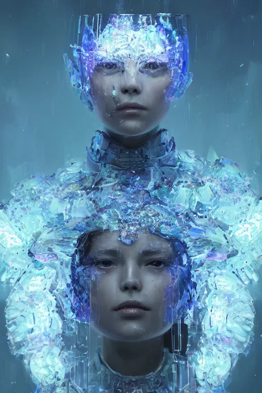 Image similar to A fancy portrait of a crystalized human by Greg Rutkowski, beeple, Sung Choi, Mitchell Mohrhauser, Maciej Kuciara, Johnson Ting, Maxim Verehin, Peter Konig, final fantasy, macro lens, 35mm, 8k photorealistic, cinematic lighting, HD, high details, dramatic, dark atmosphere, trending on artstation