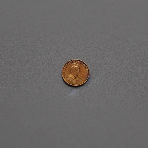 Prompt: a penny, gray background, studio photo