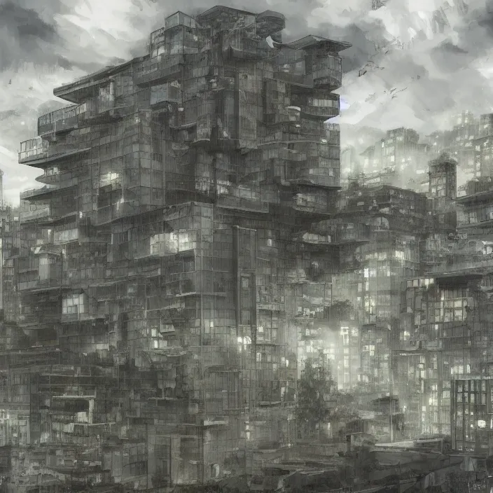 Image similar to a building in a landscape, trending on pixiv