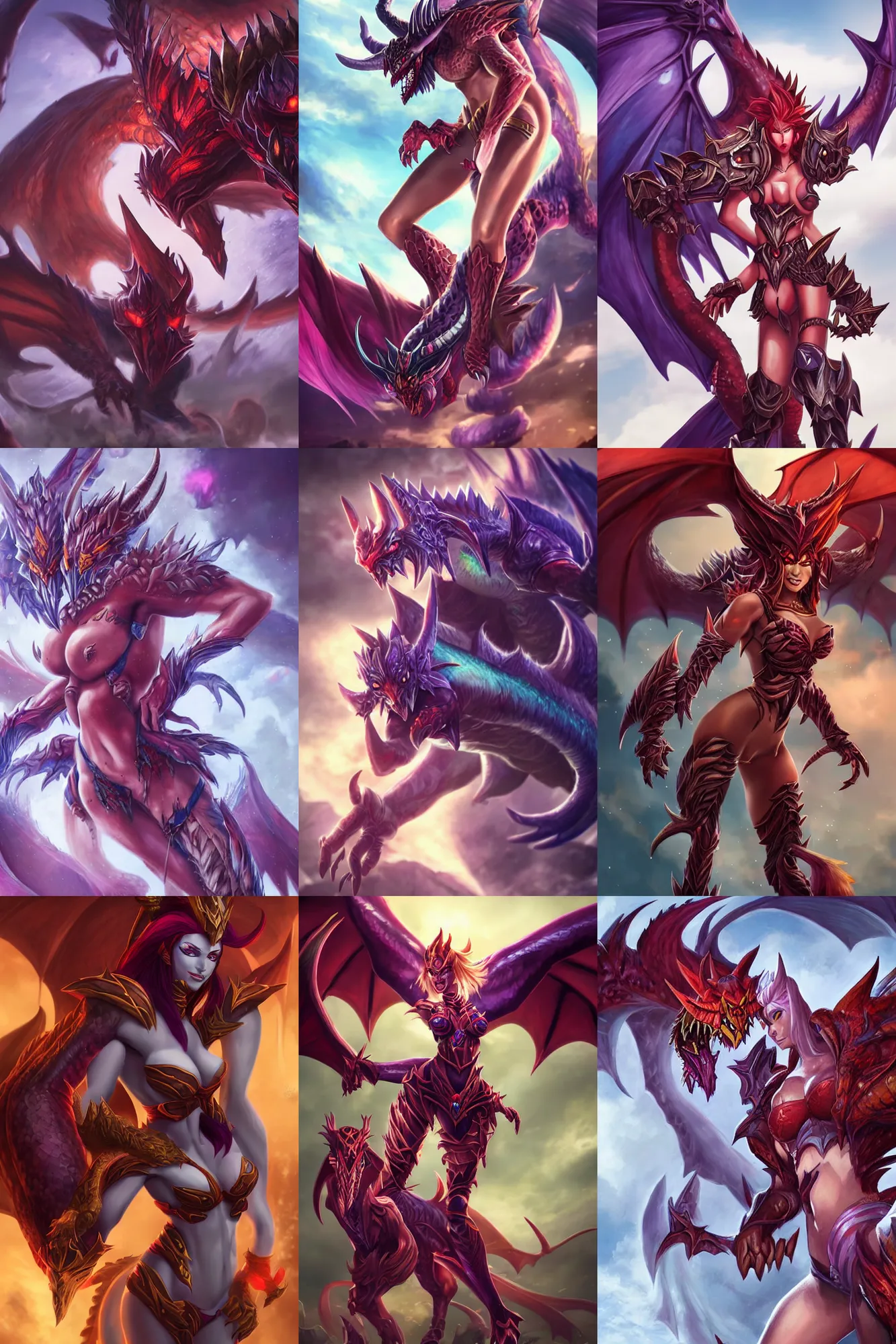 Prompt: stunning character portrait of shyvana from league of legends with more of a monstrous dragon appearance