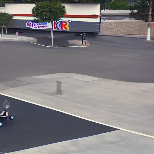 Image similar to kenny g skateboarding in a burger king parking lot, epic, cinematic, realism, ultra detailed, 8 k, film still