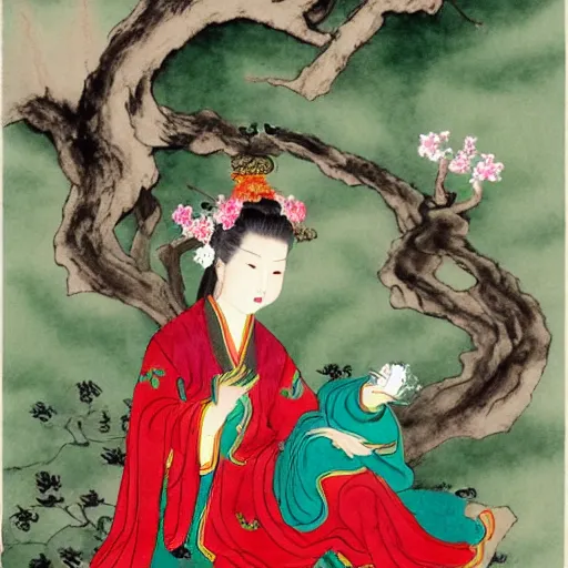 Image similar to Elfin goddess in the style of Chinese watercolor,