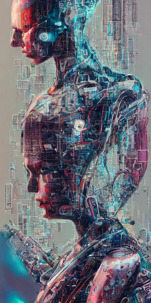 Prompt: portrait of computer & circuits, melting, umbrella academy, 8 k, by tristan eaton, stanley artgermm, tom bagshaw, greg rutkowski, carne griffiths, ayami kojima, beksinski, giger, trending on deviantart, face enhance, hyper detailed, minimalist, cybernetic, android, blade runner, full of colour, super detailed