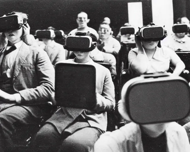 Image similar to 1 9 0 0 s photo of people using iphones ipods virtual reality headsets vr in a movie theater masterpiece