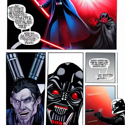 Image similar to morbius fighting darth vader with a lightsaber