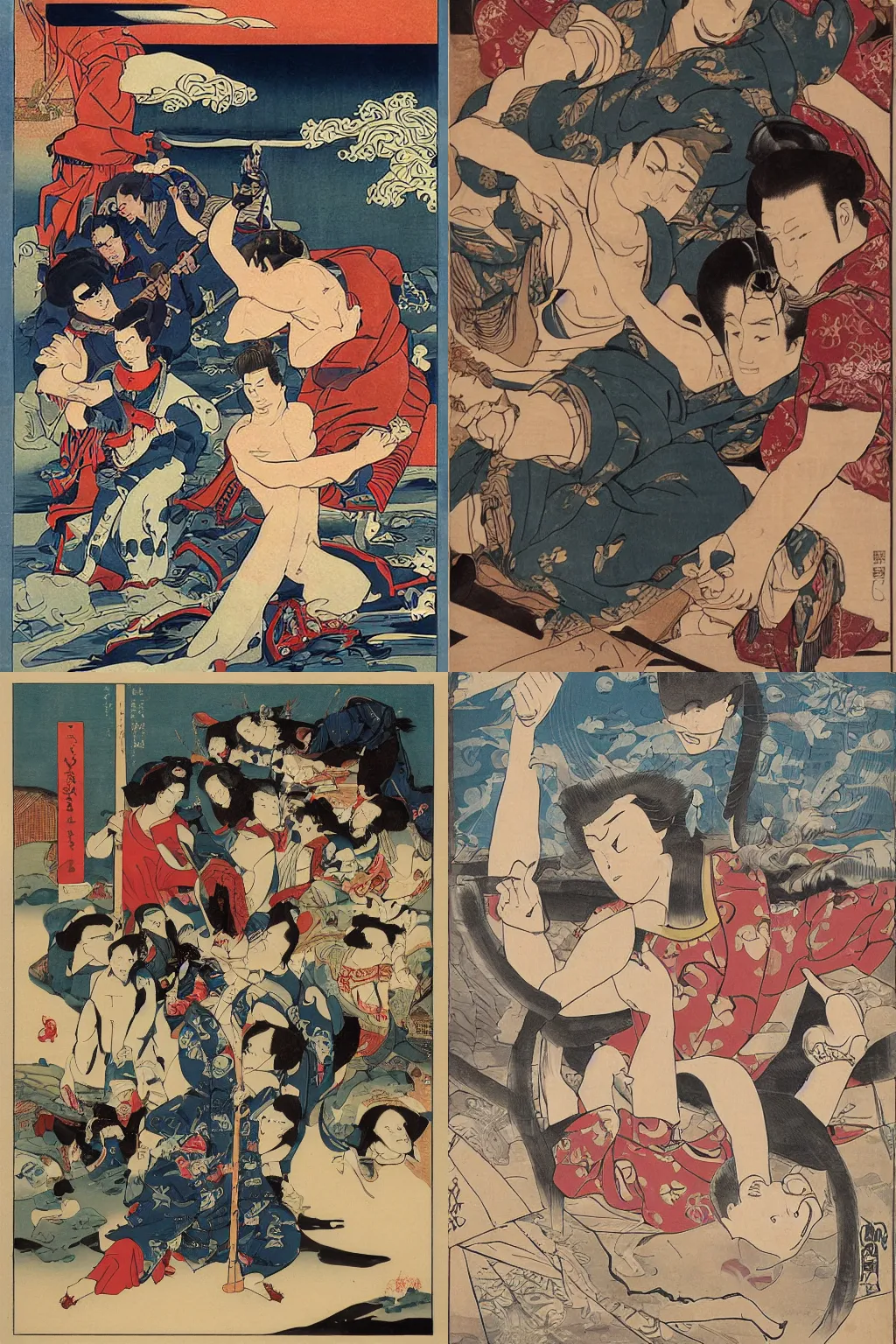 Image similar to action movie poster in the style of ukiyo-e