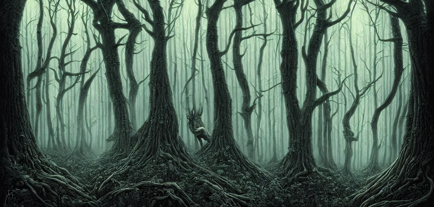 Prompt: dark forest by ferez andrew