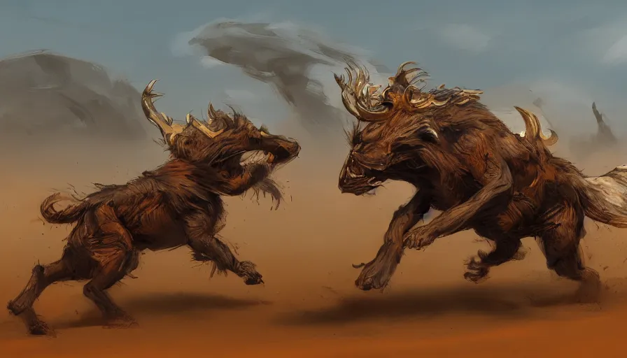 Prompt: concept art of beast running across the open desert by jama jurabaev, trending on artstation, high quality, brush stroke