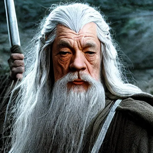 Image similar to a still from “ lord of the rings ” of a head and shoulders portrait of gandalf played by fei lung, photo by phil noto