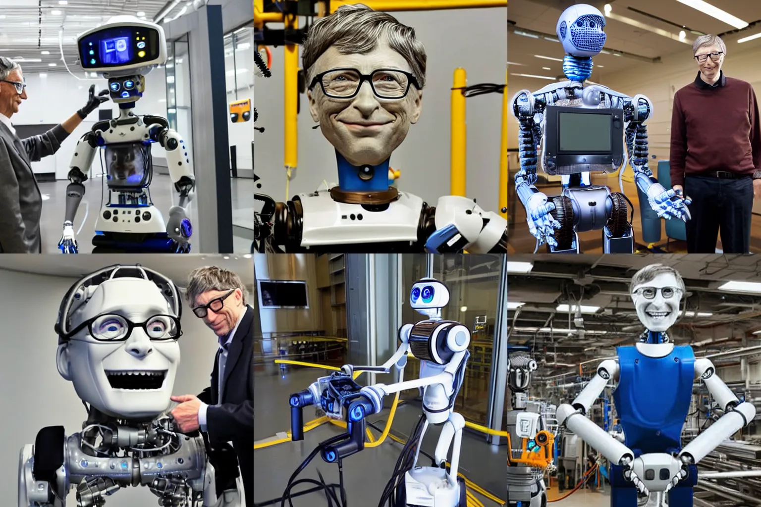 Prompt: animatronic robot of Bill Gates undergoing maintenance