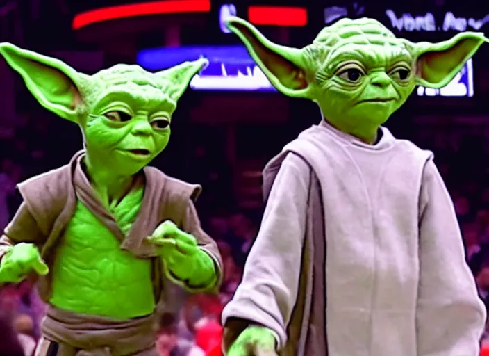 Image similar to ESPN still of Yoda playing in the nba playoffs live on espn, 4k