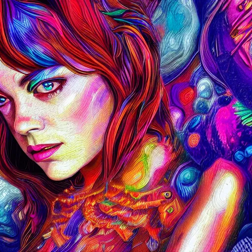 Prompt: 8k detailed psychedelic abstract illustration of Emma Stone , detailed, intricate, elegant, highly detailed, digital painting, artstation, smooth, sharp focus