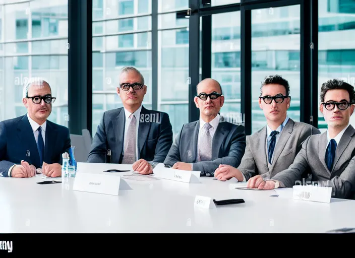 Prompt: photo of well dressed cats in spectacles at a management board meeting. Highly detailed 8k. Intricate. Sony a7r iv 55mm. Stock photo.