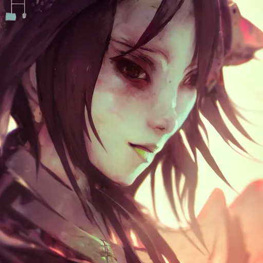 Prompt: by Yoshitaka Amano, by Ruan Jia, by Conrad Roset, by Good Smile Company, detailed anime 3d render of a female jester assassin, close up, headshot, portrait, cgsociety, artstation, sci fi futuristic costume, mysterious temple setting, octane render