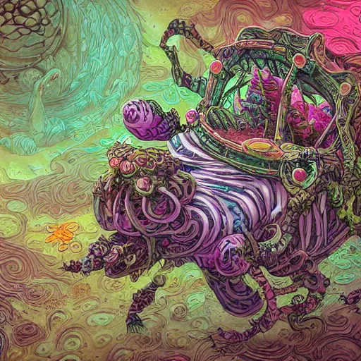 Image similar to creature sushi roots cactus elemental flush of force nature micro world fluo light deepdream a wild amazing steampunk baroque ancient alien creature, intricate detail, colorful digital painting that looks like it is from borderlands and by feng zhu and loish and laurie greasley, victo ngai, andreas rocha, john harris