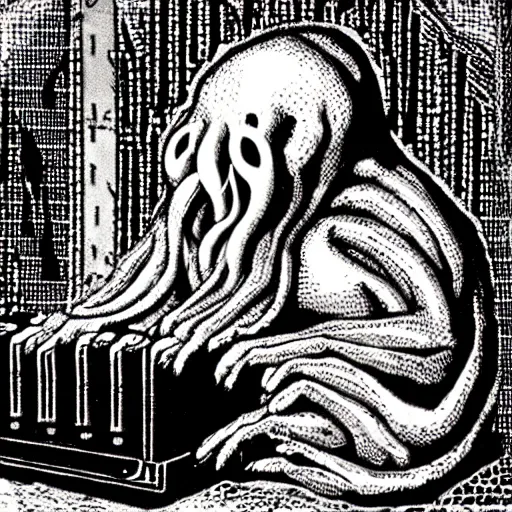 Image similar to cthulhu playing the synthesizer