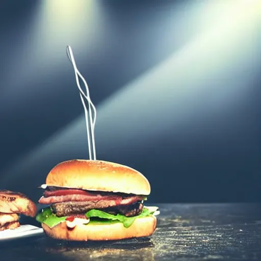 Prompt: food, sandwich, hamburger, steak, drinks, juicy meat, dripping sauce, dramatic lighting, cinematic, artistic