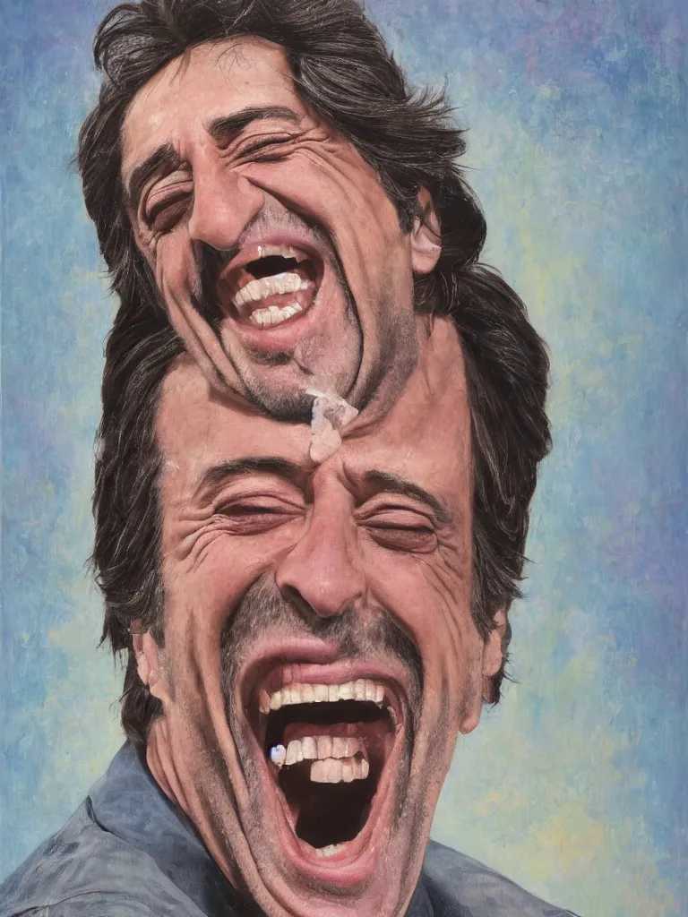 Image similar to portrait of al Pacino laughing by Ben aronso, oil on canvas