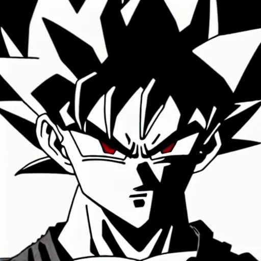Image similar to Goku Portrait, Poster, in style Yasmine Putri and tVery Epic, 4k resolution, highly detailed, Trend on artstation Black & White Art, Blue fire, white background, sketch, Digital 2D, Character Design,