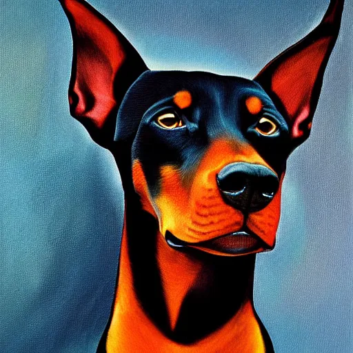 Prompt: Portrait of a Doberman, fine art, by John Emms