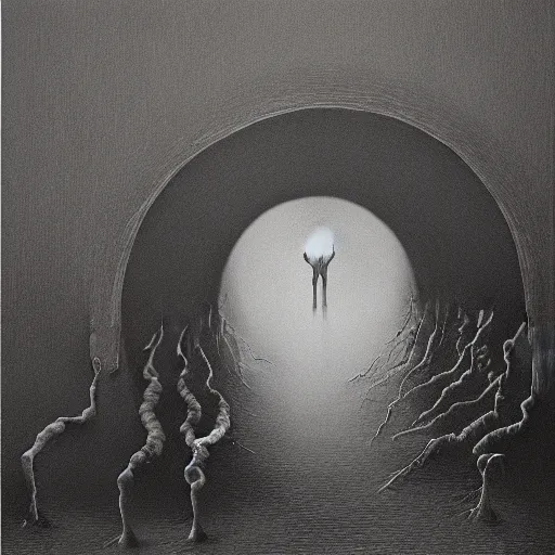 Image similar to Zdzisław Beksiński painting of the portal to hell