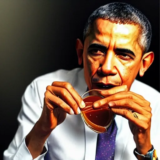 Prompt: “Obama drinking way too much hot sauce, 4k hdr realistic no artifacts”