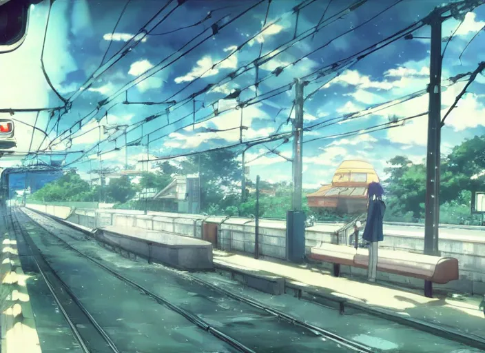 Prompt: beautiful anime urban train makoto shinkai