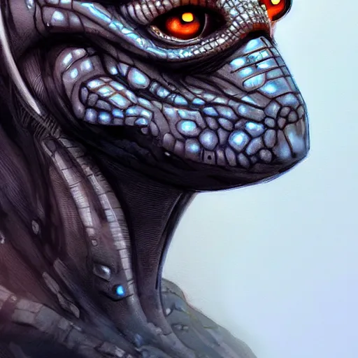 Image similar to Cyborg gecko portrait, artstation