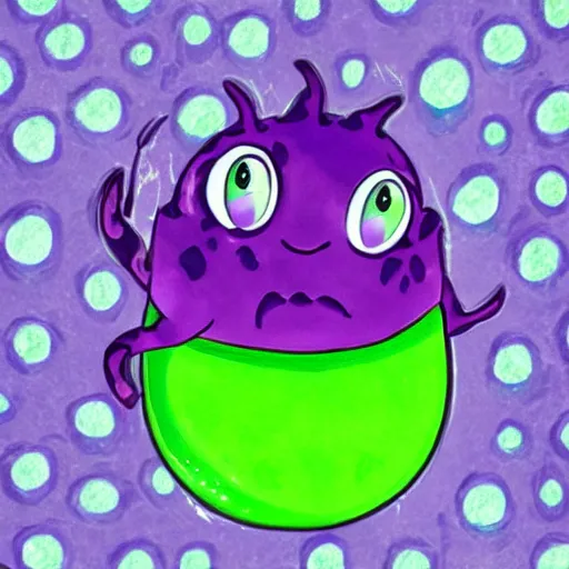 Image similar to a purple and green cute liquid monster