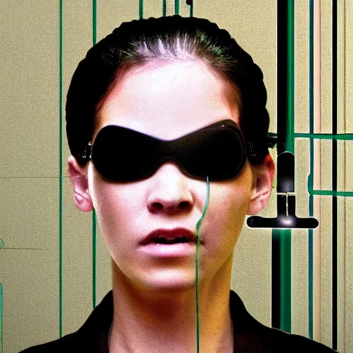 Image similar to woman plugged into the matrix