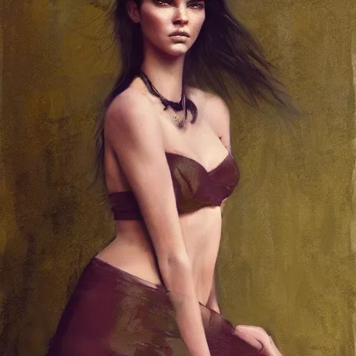 Prompt: fashion model kendall jenner by KlarEm by Richard Schmid by Jeremy Lipking by moebius by atey ghailan