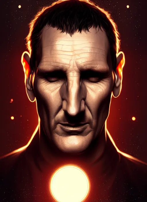 Prompt: stylized portrait of christopher eccleston, intricate, elegant, glowing lights, highly detailed, digital painting, artstation, concept art, smooth, sharp focus, illustration, art by wlop, mars ravelo and greg rutkowski