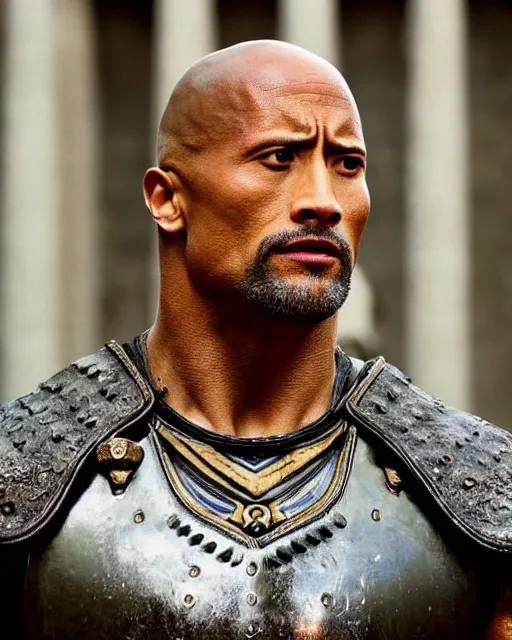 Prompt: Film still close-up shot of Dwayne Johnson as marcus aurelius decimus meridius from the movie Gladiator. Photographic, photography