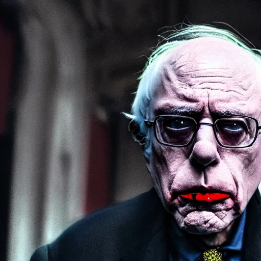 Image similar to stunning awe inspiring bernie sanders as the joker movie still 8 k hdr atmospheric lighting